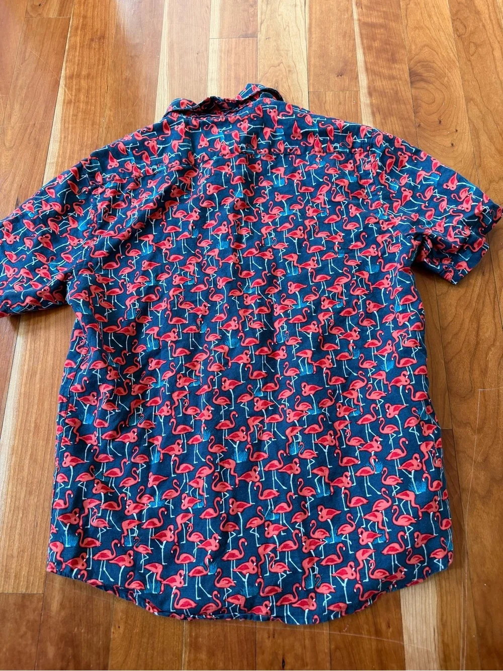 Banana Republic linen cotton blend short sleeve button down flamingos size M